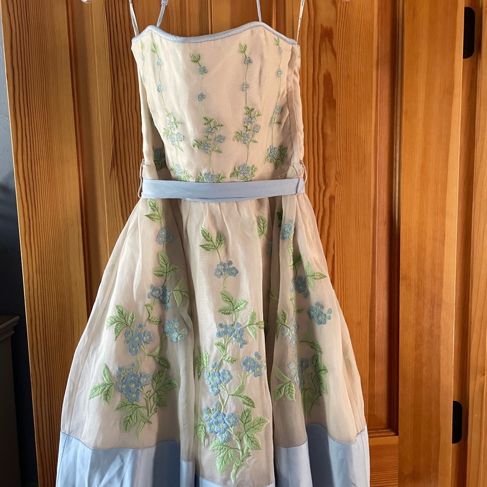 Floral Embroidered Dress in Blue and Green